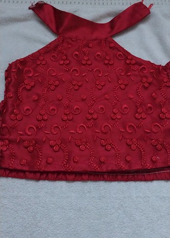 Kız Çocuk Kırmızı Nakışlı Straplez Elbise - Görsel 2