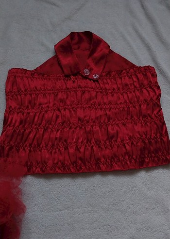 Kız Çocuk Kırmızı Nakışlı Straplez Elbise - Görsel 4