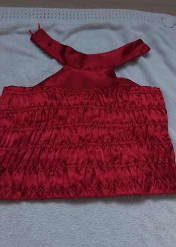 Kız Çocuk Kırmızı Nakışlı Straplez Elbise - Görsel 3