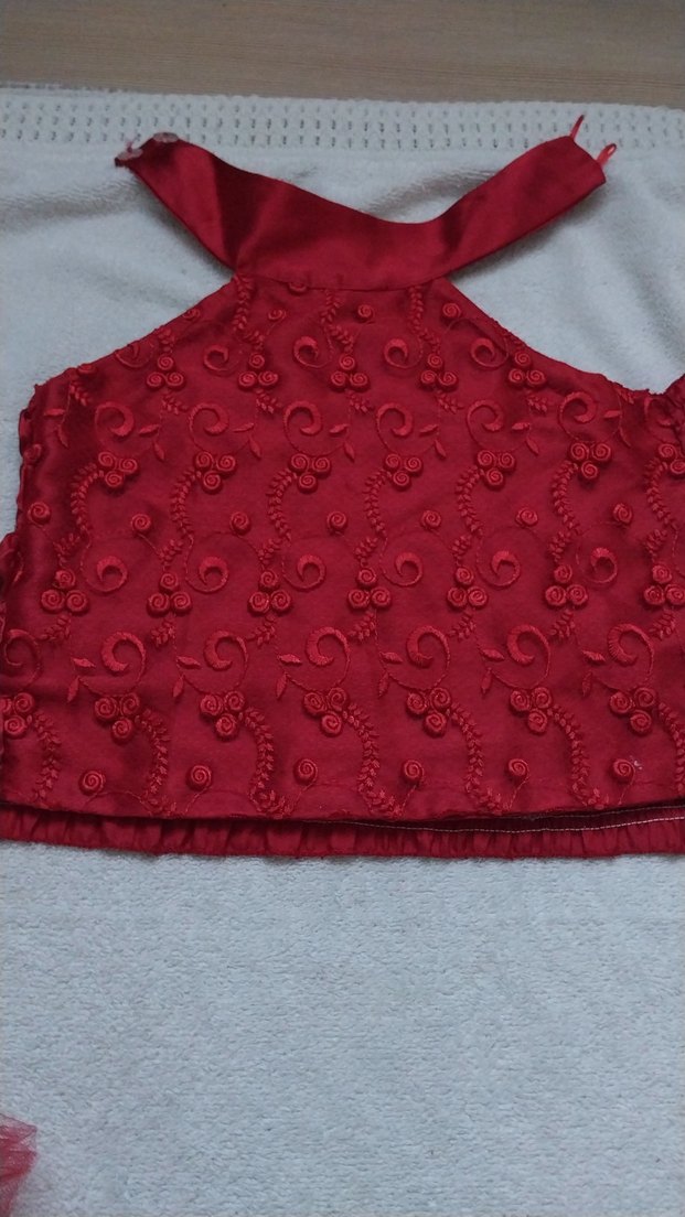 Kız Çocuk Kırmızı Nakışlı Straplez Elbise - Görsel 2