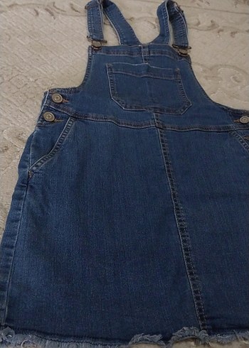 Düğmeli Mavi Denim Kadın Mini Salopet - Görsel 3