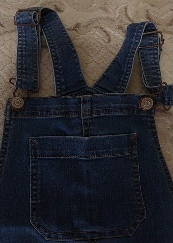 Düğmeli Mavi Denim Kadın Mini Salopet - Görsel 4