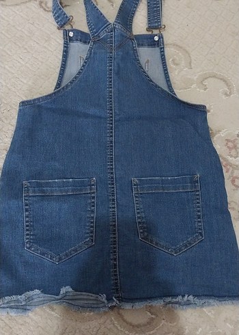 Düğmeli Mavi Denim Kadın Mini Salopet - Görsel 5