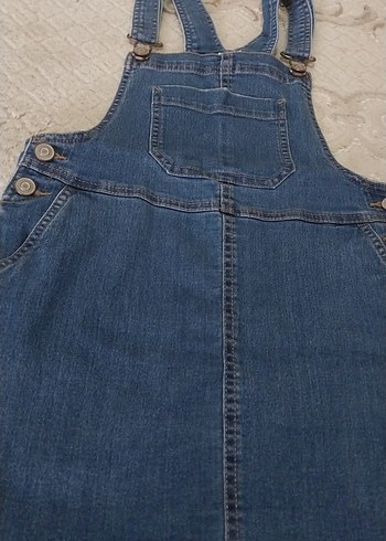 Düğmeli Mavi Denim Kadın Mini Salopet - Görsel 2