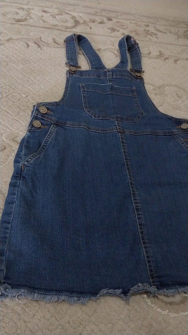 Düğmeli Mavi Denim Kadın Mini Salopet - Görsel 3