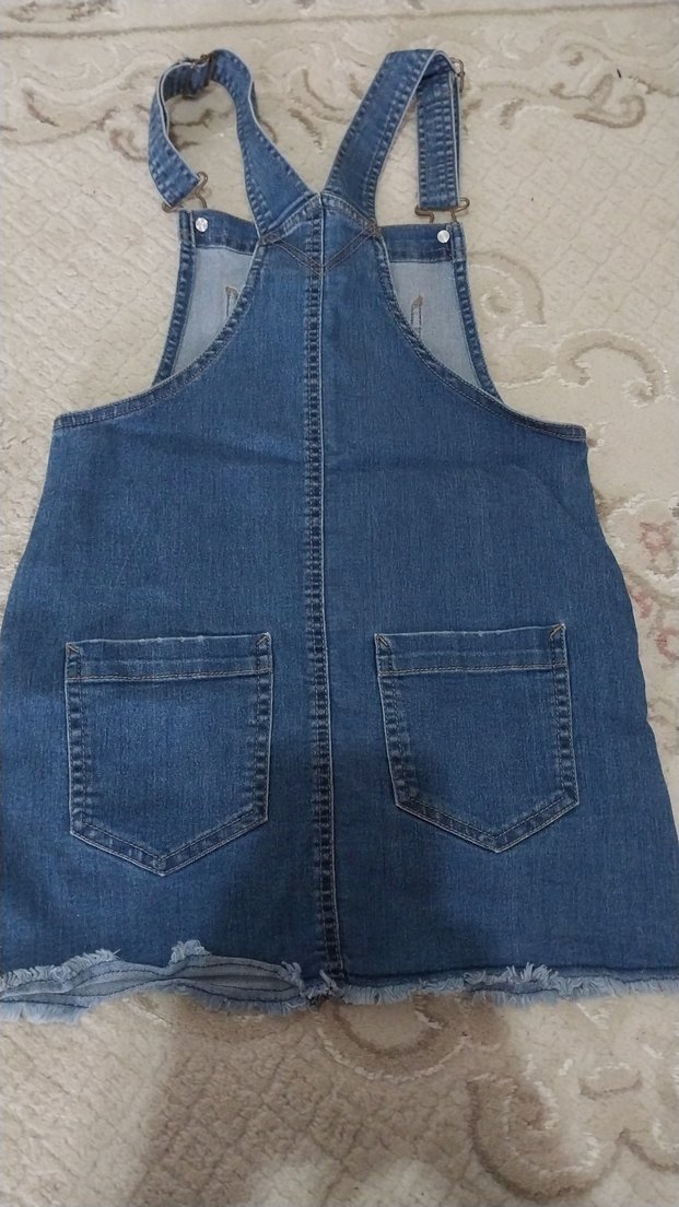 Düğmeli Mavi Denim Kadın Mini Salopet - Görsel 5