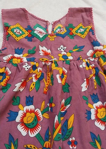 Nakışlı Çok Renkli Kız Çocuk Bohem Elbise - Görsel 2
