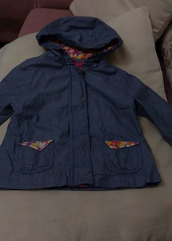 Kız Çocuk Kapüşonlu Düğmeli Denim Yağmurluk