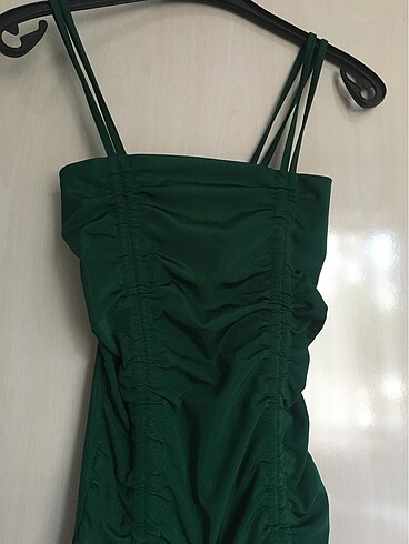 s Beden Yeşil Drapeli Elbise