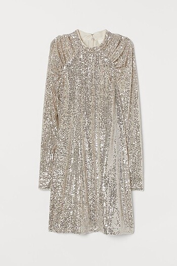 H&M açık bej/gümüş pullu kısa elbise