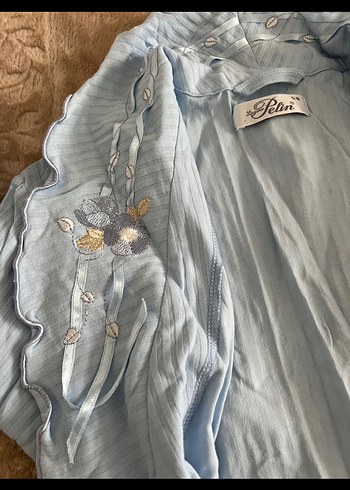 Uzun Kollu Mavi Rahat Kadın sabahlık - Görsel 3