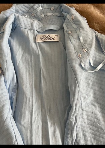 Uzun Kollu Mavi Rahat Kadın sabahlık - Görsel 2