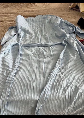 Uzun Kollu Mavi Rahat Kadın sabahlık - Görsel 4