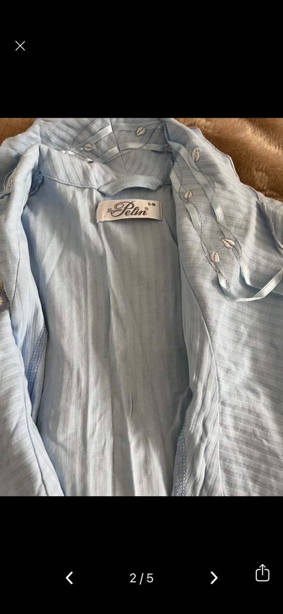 Uzun Kollu Mavi Rahat Kadın sabahlık - Görsel 2