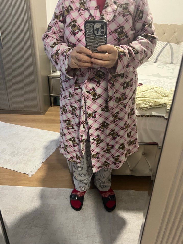 Pembe polar kadife yeni sabahlık nenanın sabahlığı - Görsel 3