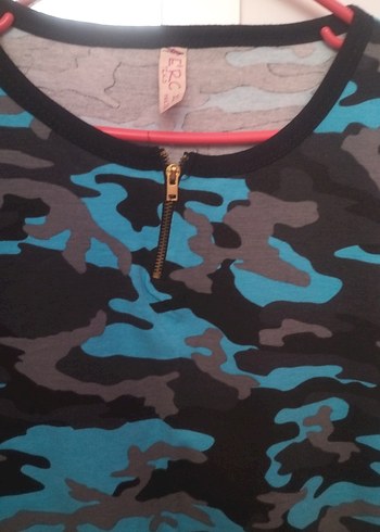 Kadın Turkuaz Kamuflaj Kısa Kollu Tişört - Görsel 2