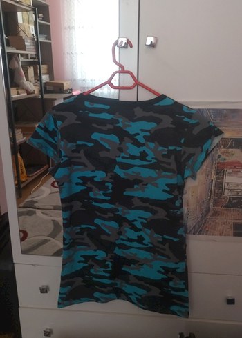 Kadın Turkuaz Kamuflaj Kısa Kollu Tişört - Görsel 4