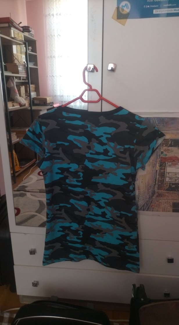 Kadın Turkuaz Kamuflaj Kısa Kollu Tişört - Görsel 4
