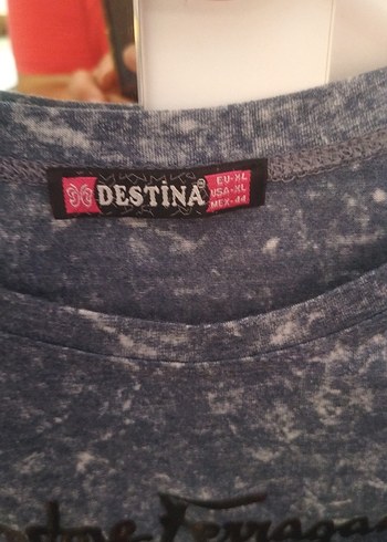 Gri Baskılı Kısa Kollu Denim Tişört - Görsel 4