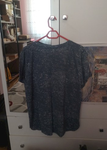 Gri Baskılı Kısa Kollu Denim Tişört - Görsel 5