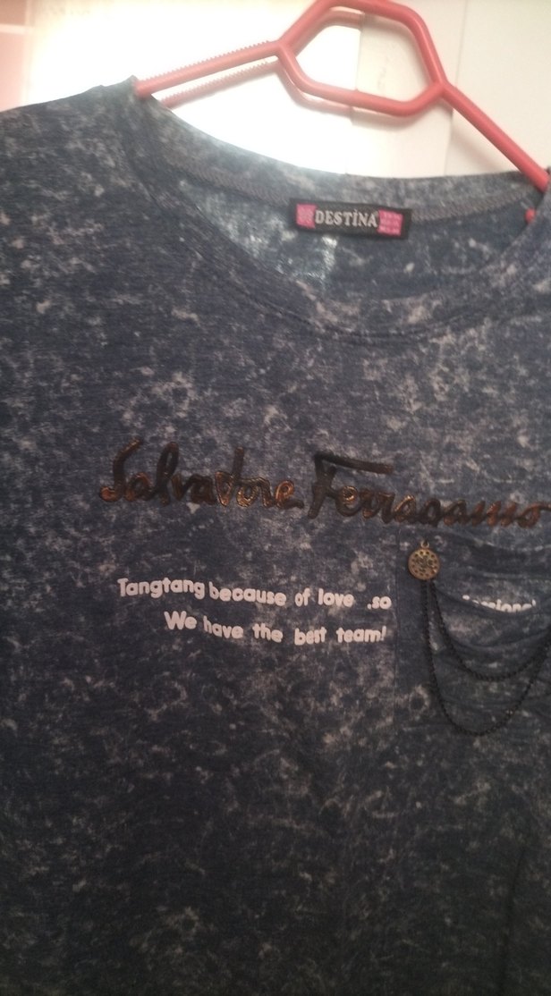 Gri Baskılı Kısa Kollu Denim Tişört - Görsel 3