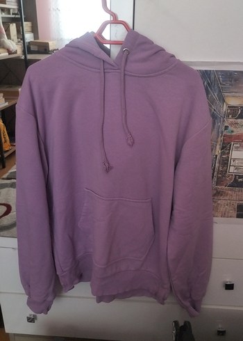 Kadın Mor Kapüşonlu Salaş Sweatshirt - Görsel 2