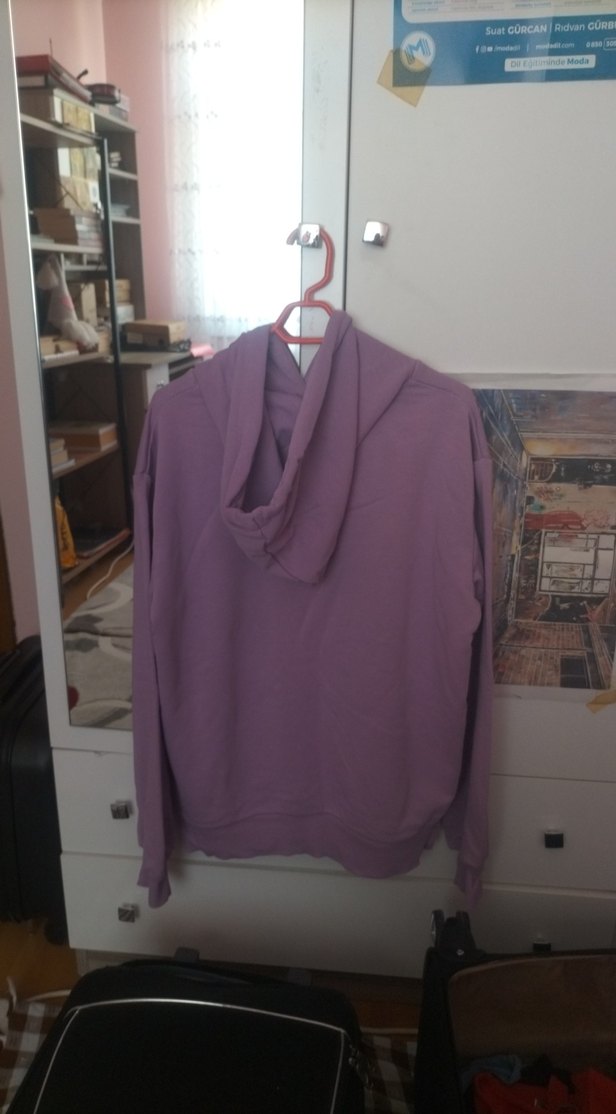 Kadın Mor Kapüşonlu Salaş Sweatshirt - Görsel 4