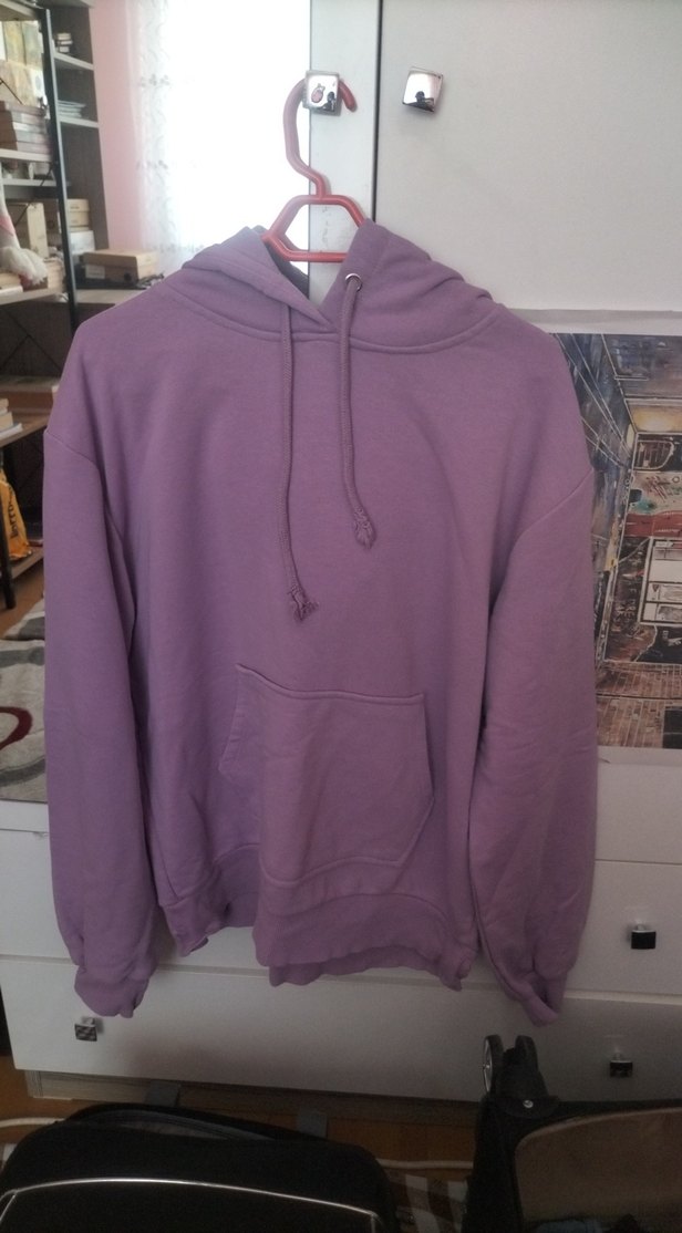 Kadın Mor Kapüşonlu Salaş Sweatshirt - Görsel 2