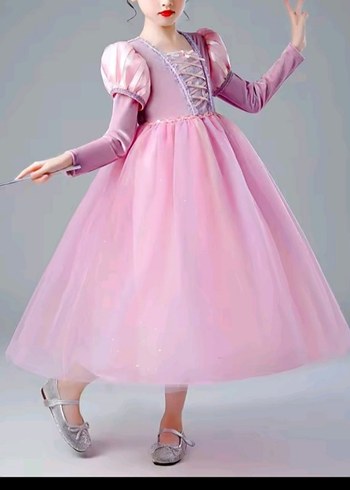 Pembe Nakışlı Uzun Kollu Kız Çocuk Elbisesi
