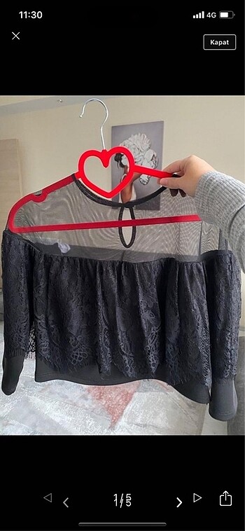 Siyah crop tül bluz