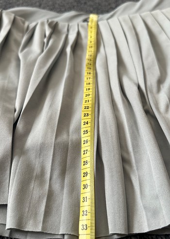 Gri Pliseli Midi Kadın Keten Etek - Görsel 3