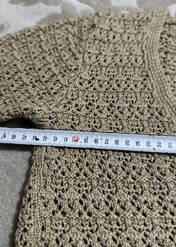 Bej Örgü V Yaka Mini Kadın Kazak - Görsel 4