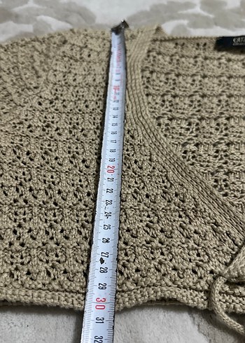 Bej Örgü V Yaka Mini Kadın Kazak - Görsel 2