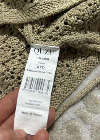 Bej Örgü V Yaka Mini Kadın Kazak - Görsel 8