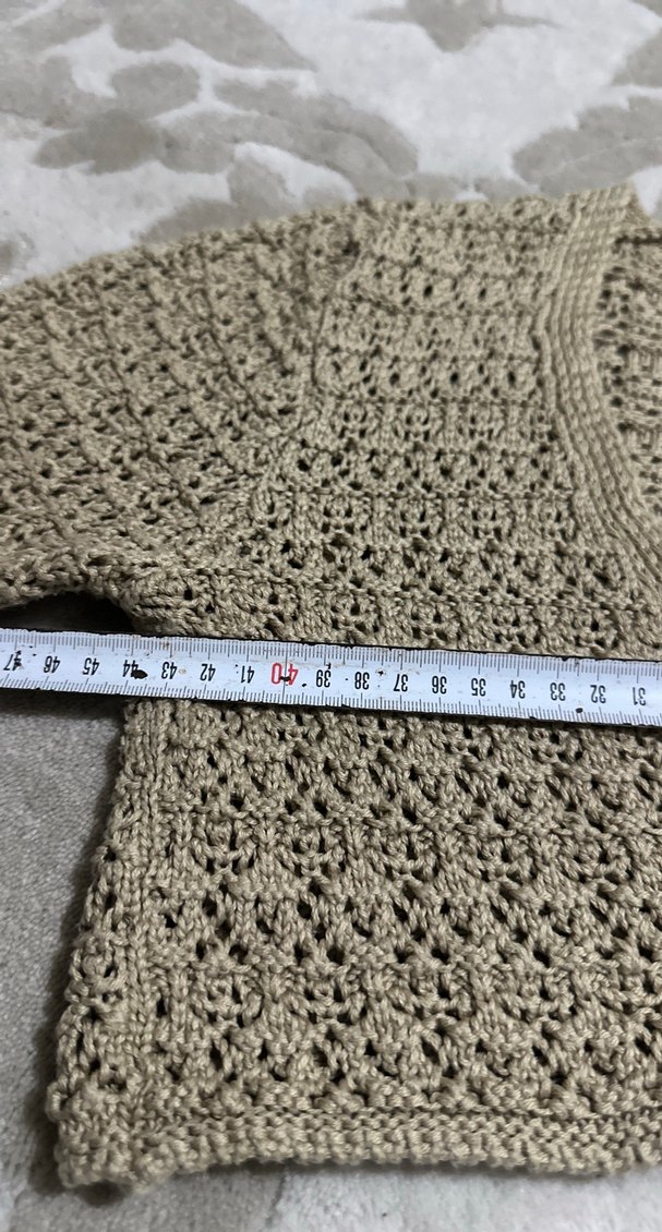 Bej Örgü V Yaka Mini Kadın Kazak - Görsel 4