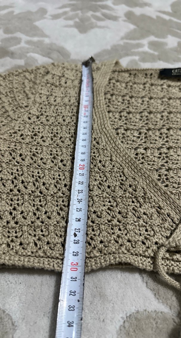 Bej Örgü V Yaka Mini Kadın Kazak - Görsel 2