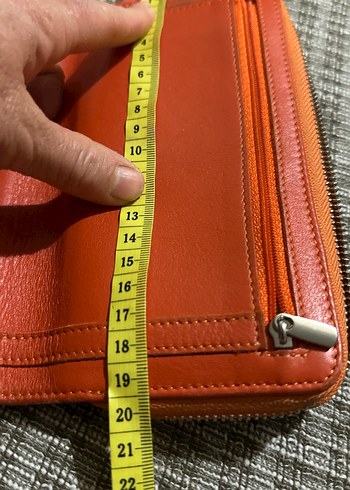 Turuncu Deri Fermuarlı Kahverengi Kadın Cüzdanı - Görsel 9