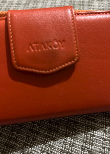 Turuncu Deri Fermuarlı Kahverengi Kadın Cüzdanı - Görsel 2