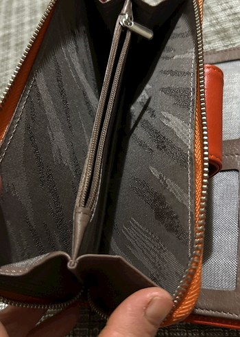 Turuncu Deri Fermuarlı Kahverengi Kadın Cüzdanı - Görsel 6