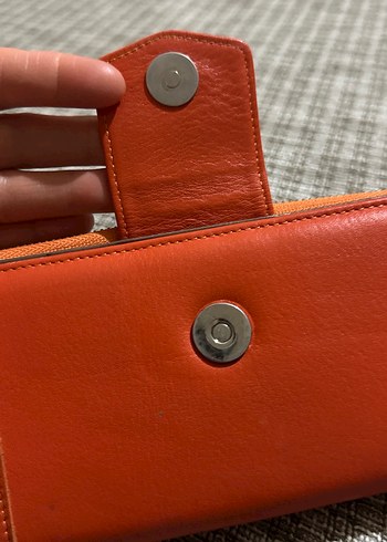 Turuncu Deri Fermuarlı Kahverengi Kadın Cüzdanı - Görsel 3