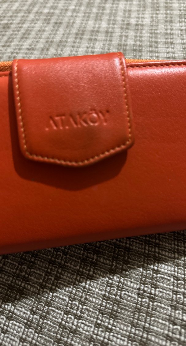 Turuncu Deri Fermuarlı Kahverengi Kadın Cüzdanı - Görsel 2