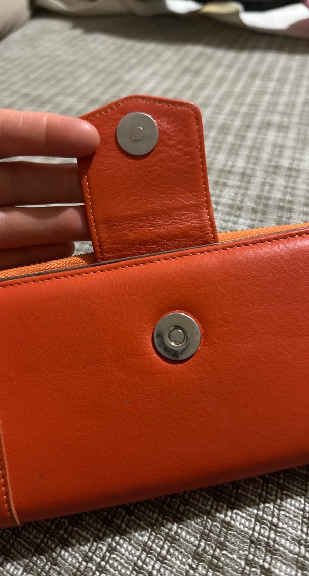 Turuncu Deri Fermuarlı Kahverengi Kadın Cüzdanı - Görsel 3
