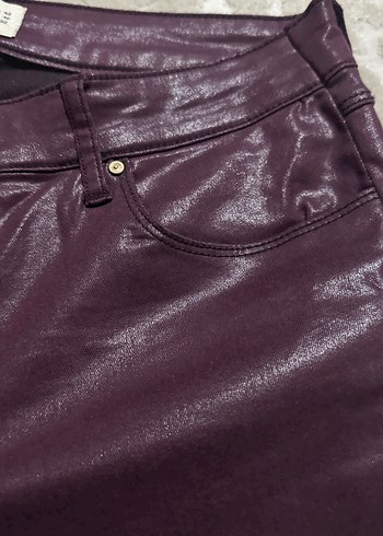 Bordo Kadın Deri Kemerli Pantolon - Görsel 6