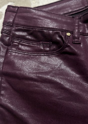 Bordo Kadın Deri Kemerli Pantolon - Görsel 5