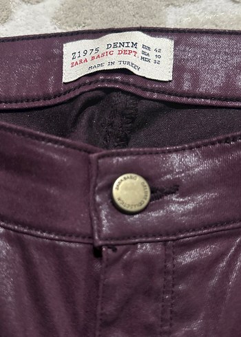 Bordo Kadın Deri Kemerli Pantolon - Görsel 4