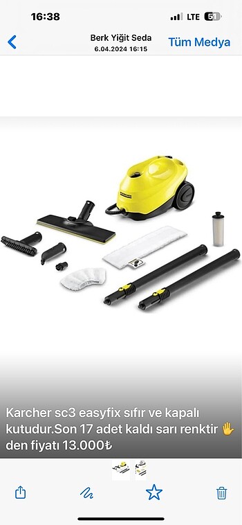 Karcher sc3 easyfix (sarı renkli)