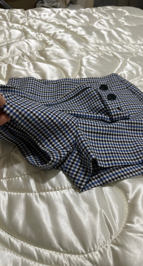 Düğmeli Mavi Ekose Kız Eteği - Görsel 2