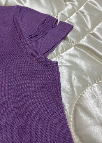 Mor V Yaka Kısa Kollu Kadın Triko Bluz - Görsel 5