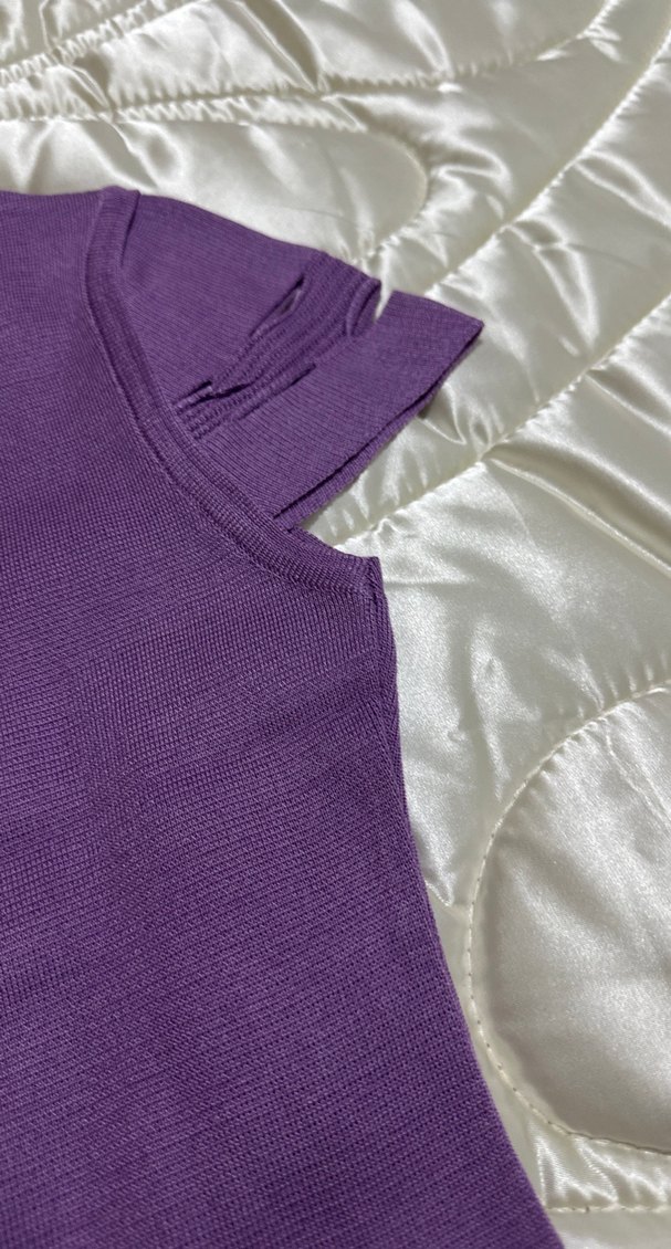 Mor V Yaka Kısa Kollu Kadın Triko Bluz - Görsel 5