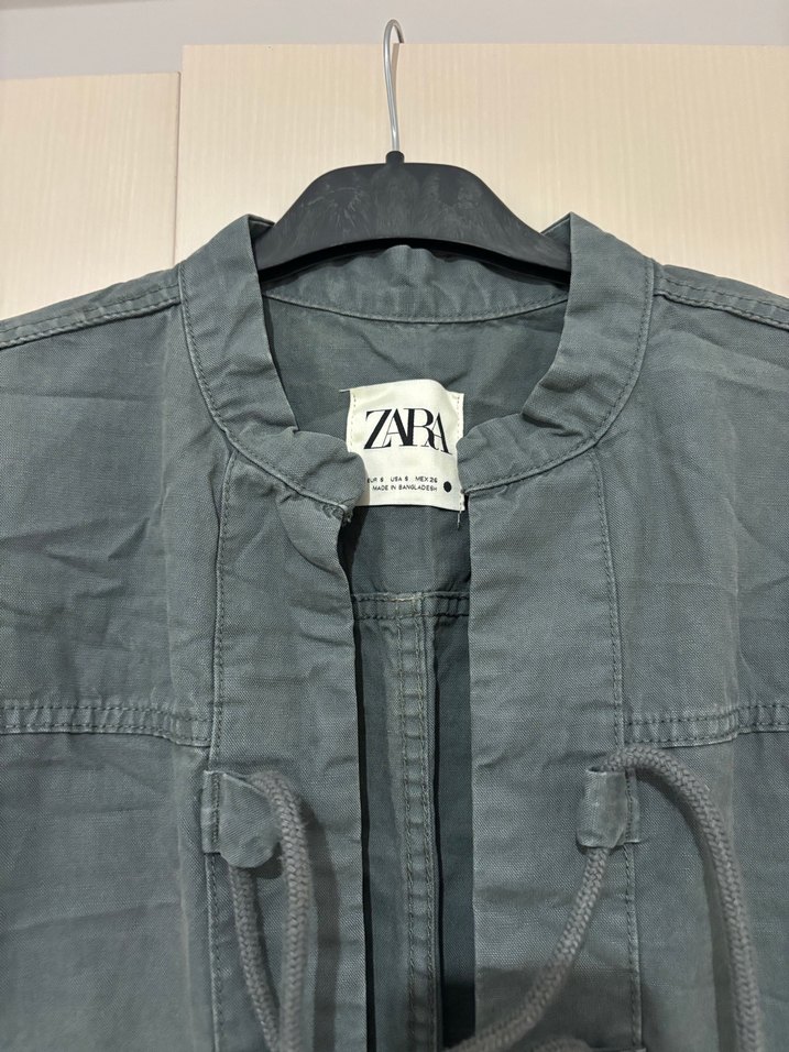 Gri Kısa Kollu Kemerli Kısa Tulum - Görsel 2